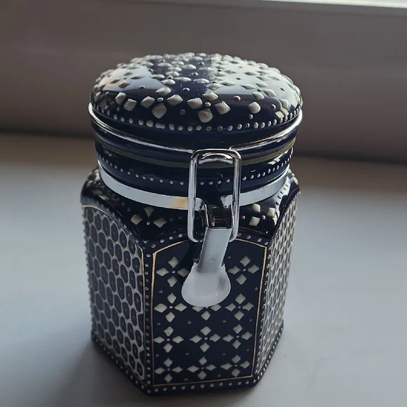 Pier 1, Navy and White Ceramic Canister. - Picture 3 of 10